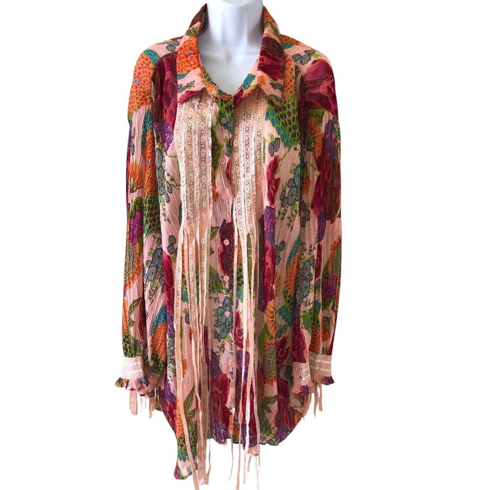 Roamans Tunic Blouse Women Size 26w Top Shirt Long Ribbons Lace Romantic